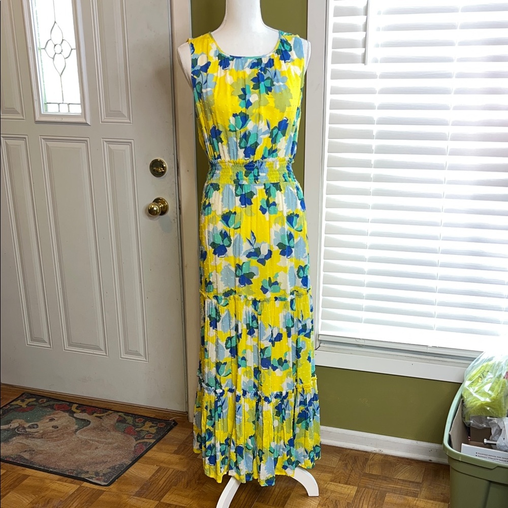 Draper James Yellow and Blue Floral Maxi Dress Size Small